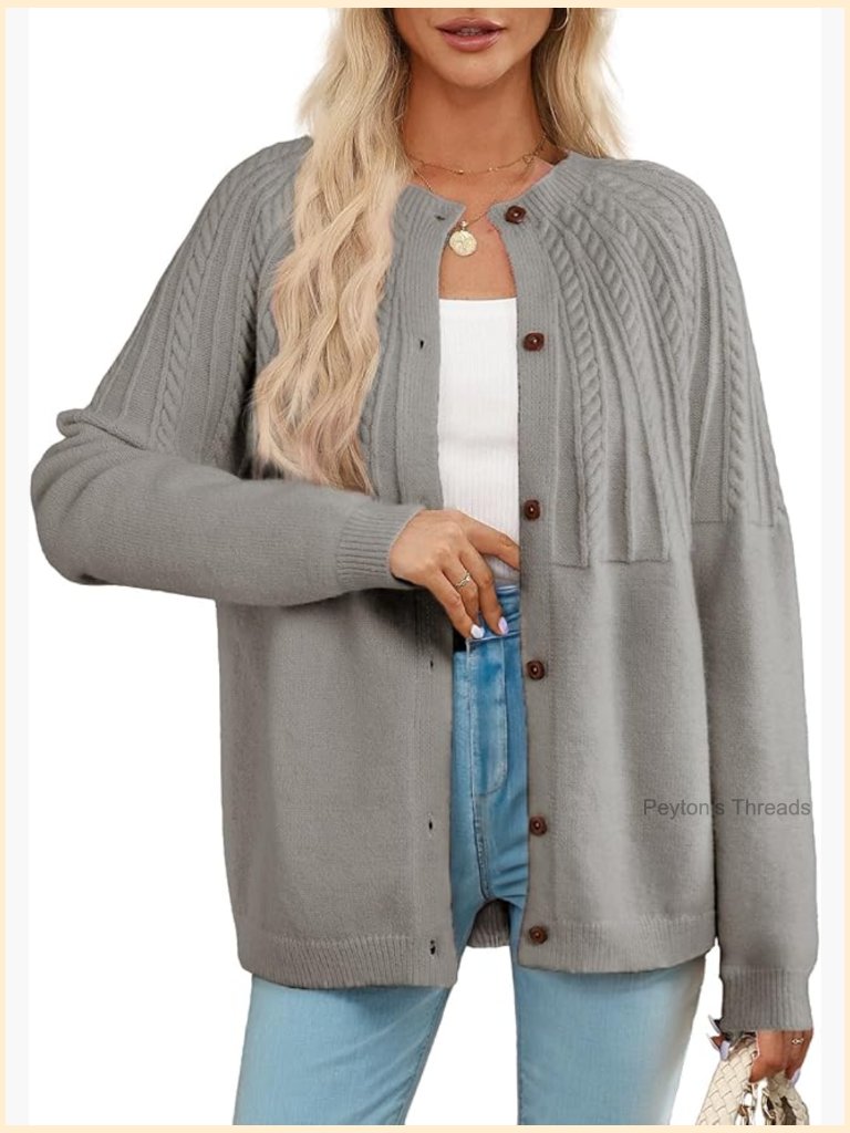 Crochet Knit Cardigan Sweater Long Sleeve Drop Shoulder